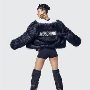 Moschino x H&M faux fur black jacket XS